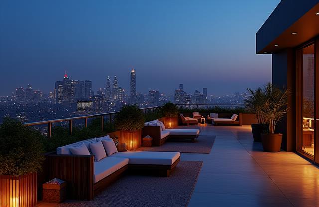 Modern rooftop terrace with city view location
