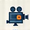 Icon representing a film camera rolling